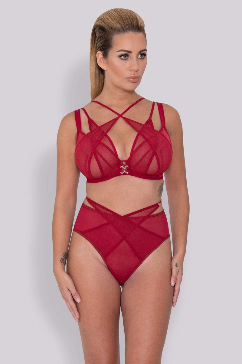 Scantilly Curvy Kate Underwired Bra Gr.65I 30G Black magic Plunge IN Red  Net