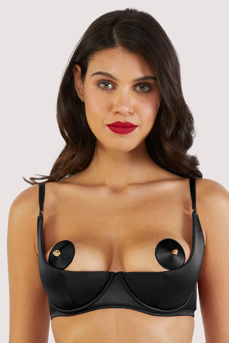 Etta Black Satin Quarter Cup Bra – Playful Promises