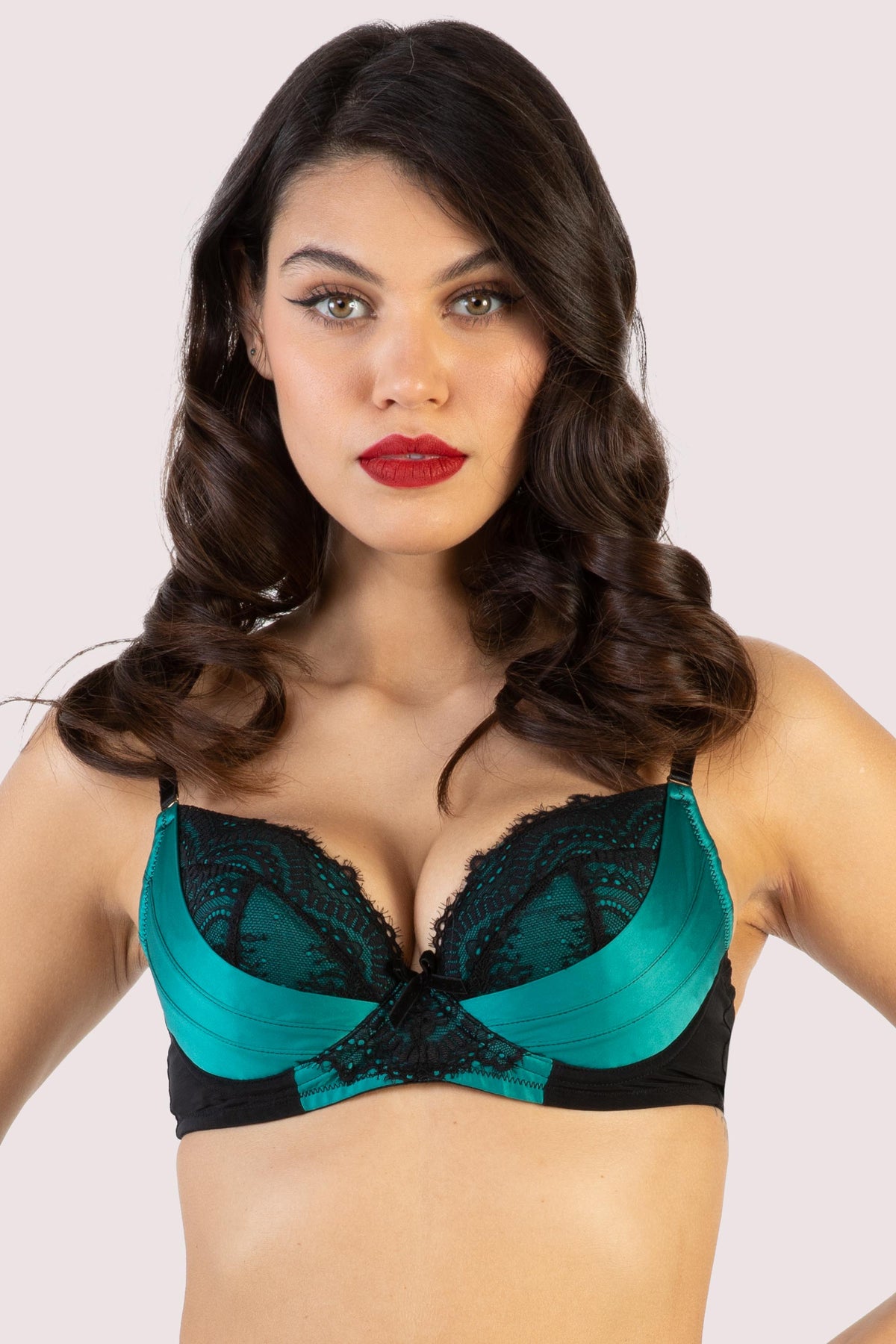 Playful Promises Bettie Page Melda Satin And Lace Girdle in Blue