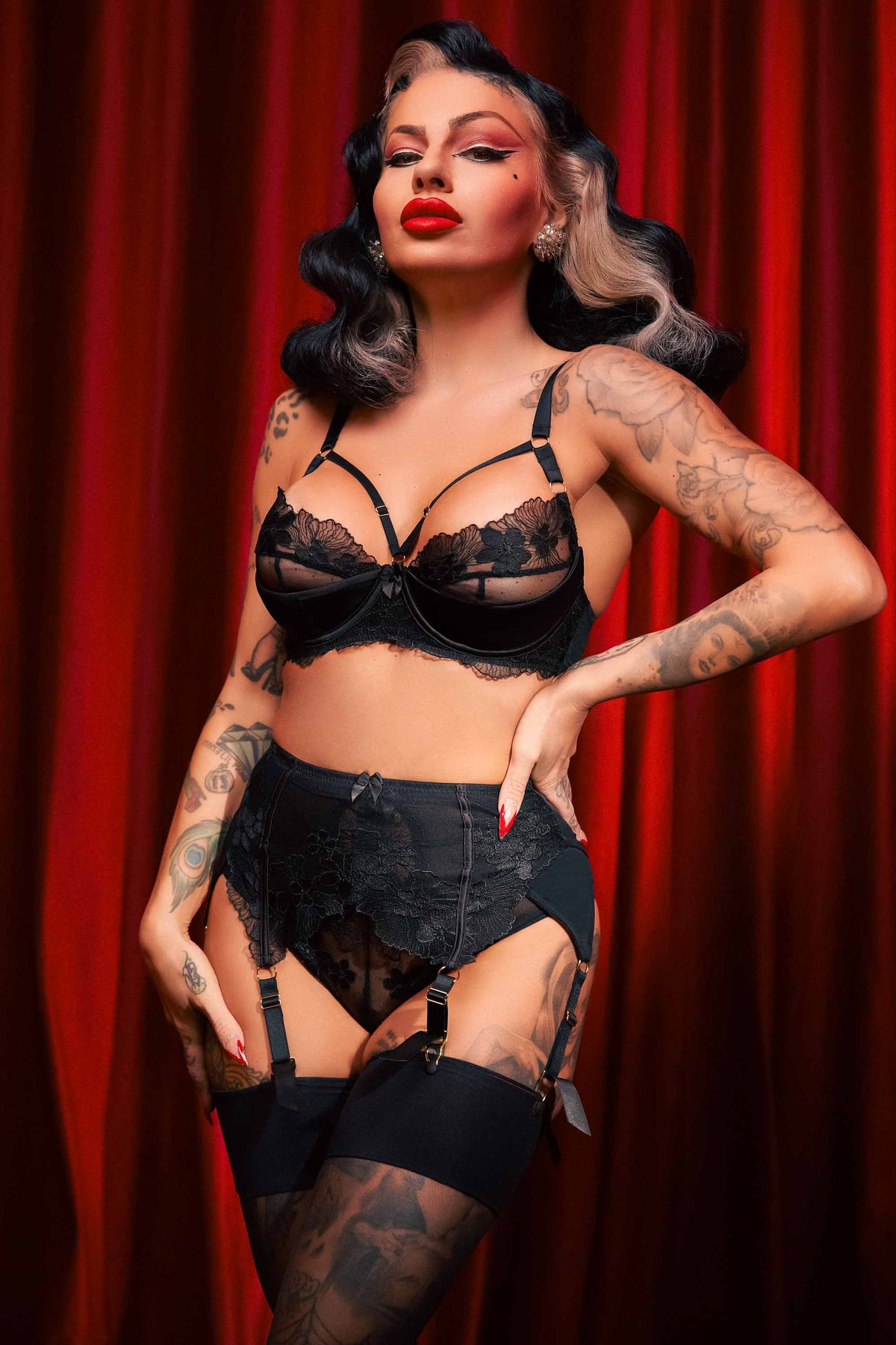 BETTIE PAGE LINGERIE by Secrets in Lace Open Bottom Girdle Pink & Black Lace  $75.00 - PicClick