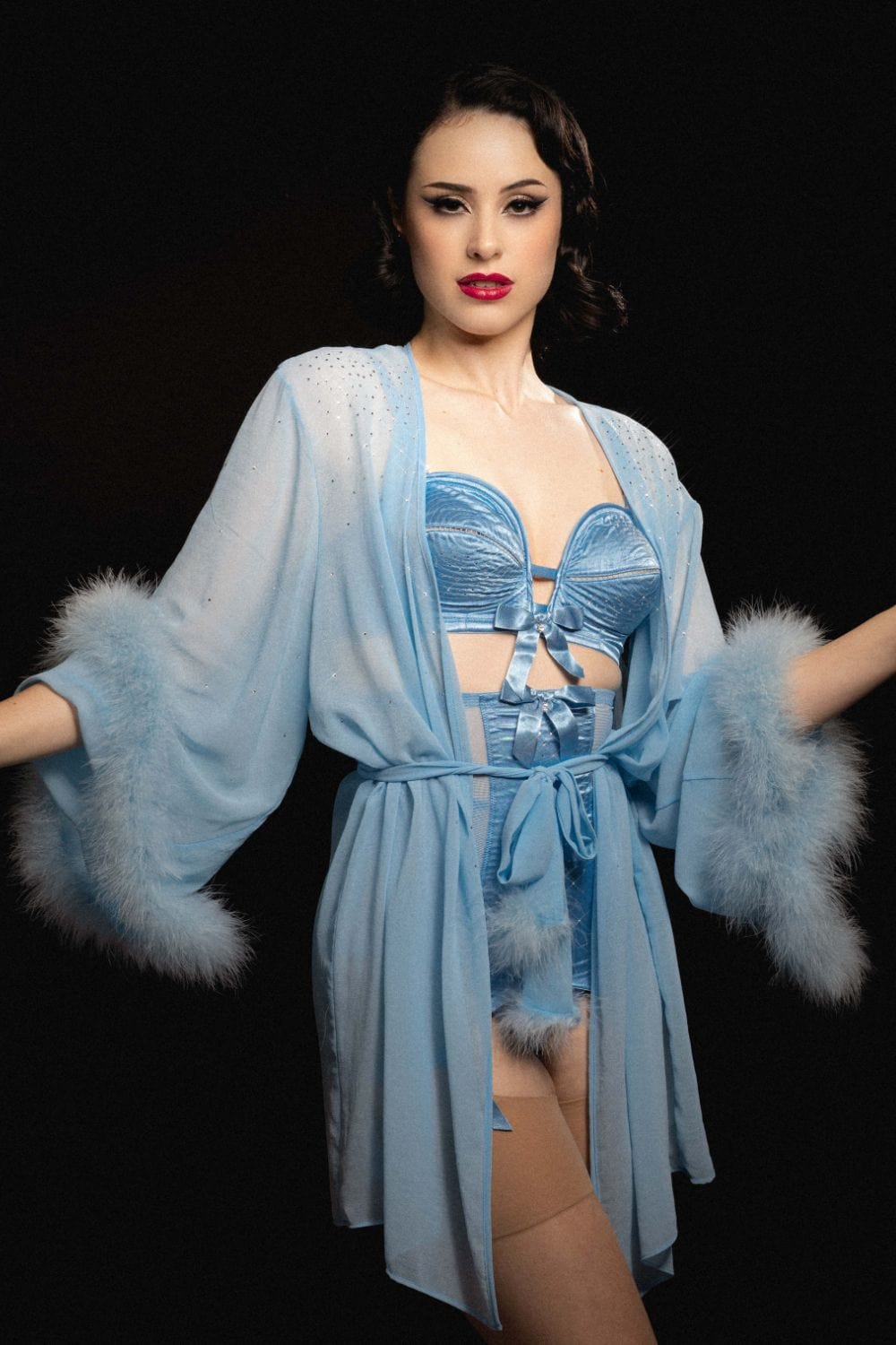 Marilyn Baby Blue Diamant Feather Robe Playful Promises