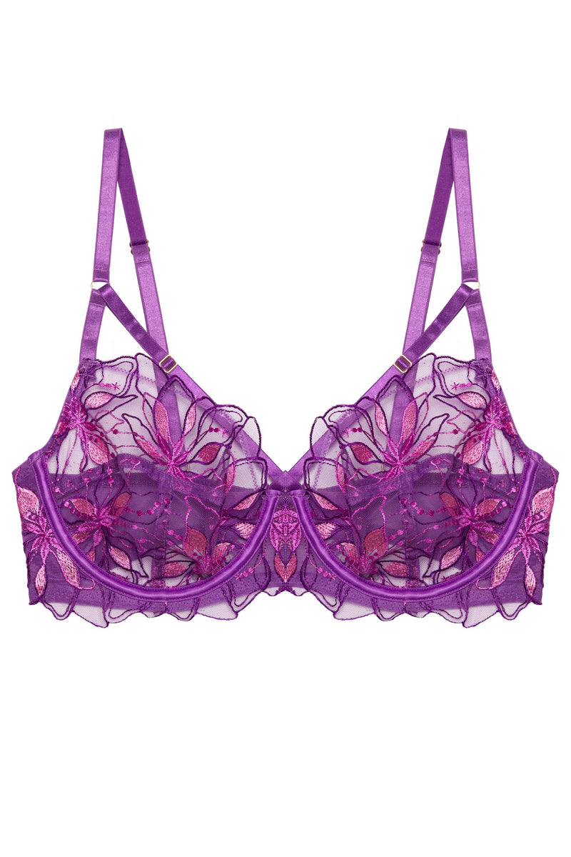 Rich Velvet Purple w/Lace Overlay Swarovski Crystal Bra and