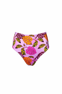 High waist bikini bottoms with fun pink palm tree print