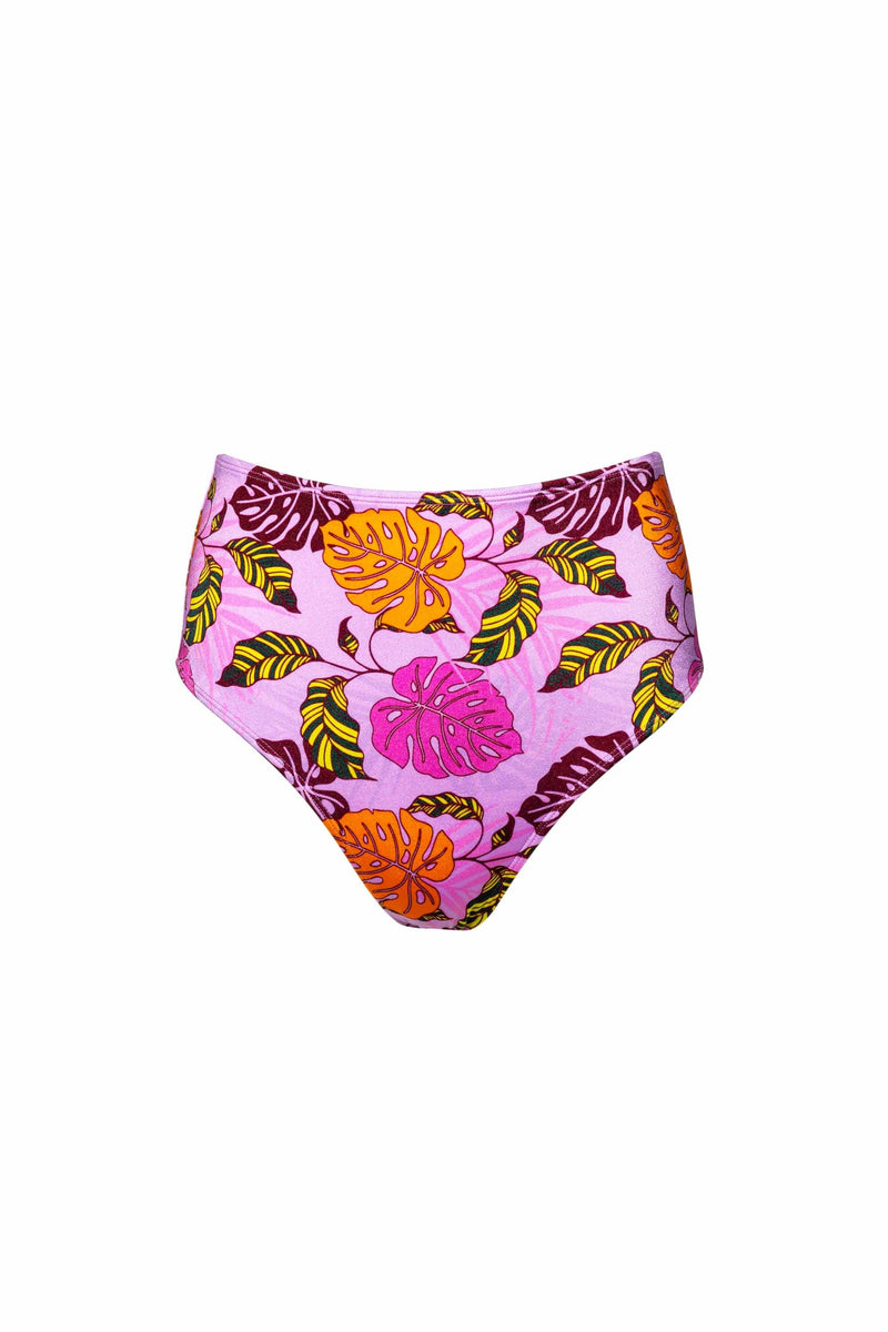 High waist bikini bottoms with fun pink palm tree print