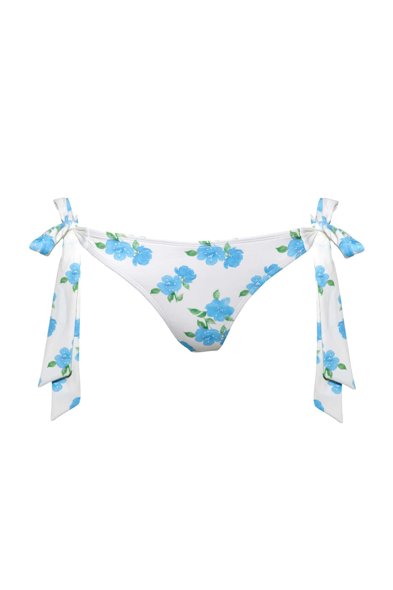 Romantic blue floral tie side bikini bottoms