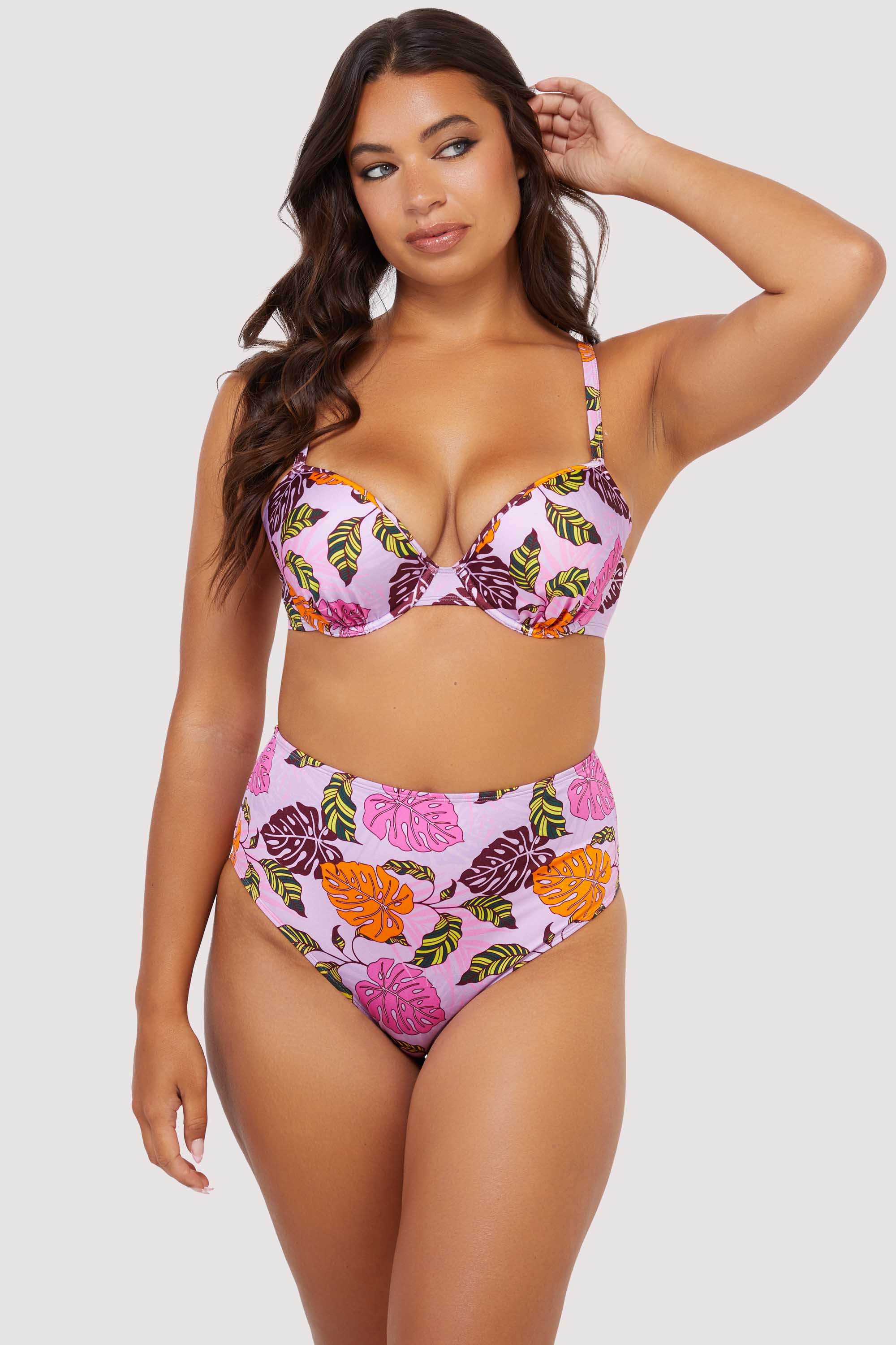 Riley Mix & Match Pink Palm Print High Waisted Bikini Bottom