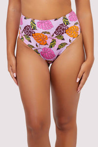 Riley Mix & Match Pink Palm Print High Waisted Bikini Bottom