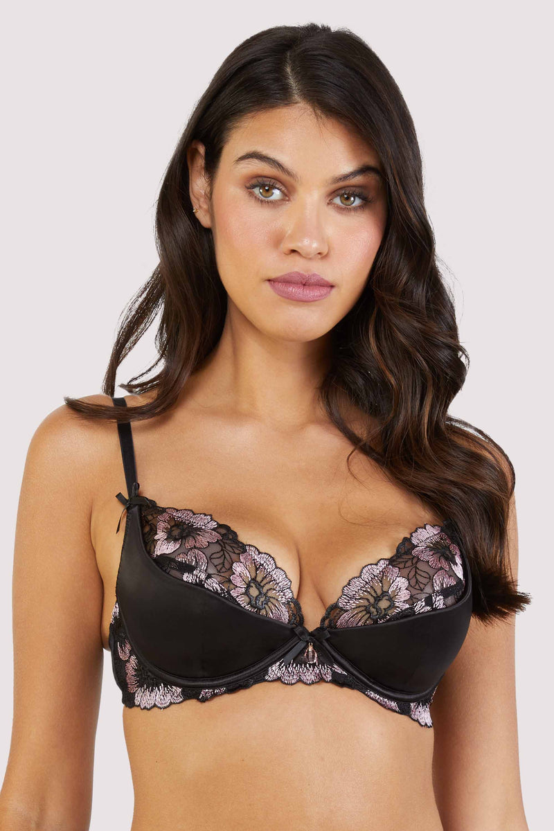 Black Floral Embroidered Lace Push-up Bra New Look from NEW