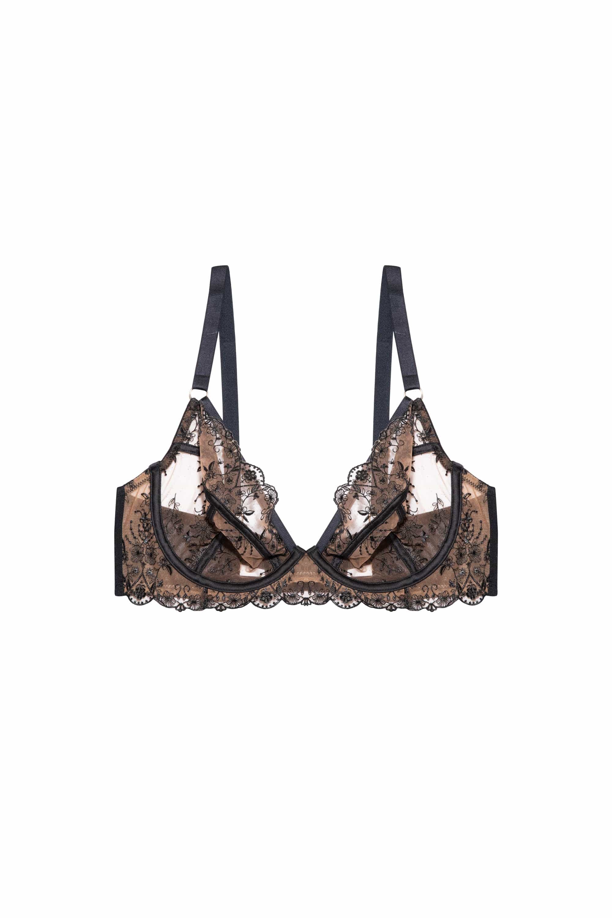 Cassia Black Embroidery Plunge Bra