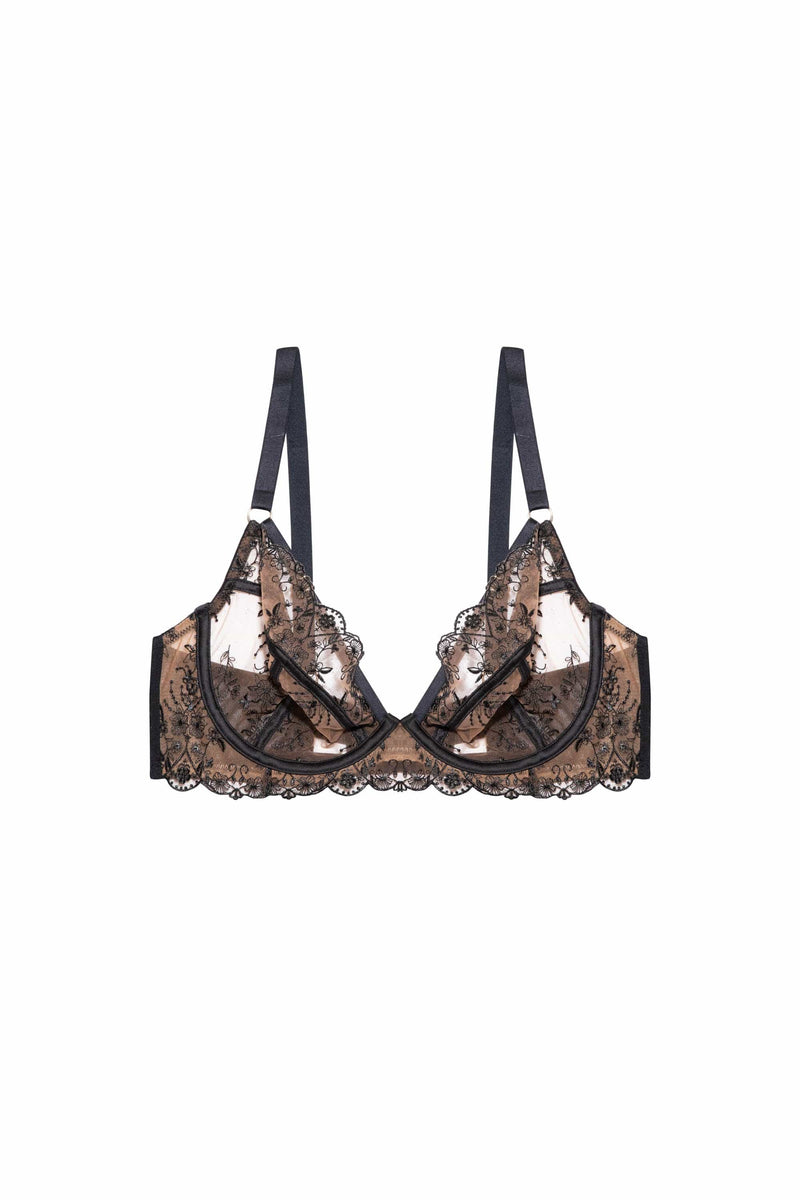 Cassia Black Embroidery Plunge Bra