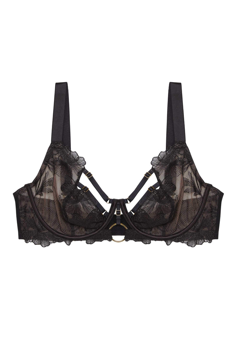 Eleanor Black Strappy Embroidery Balconette Bra