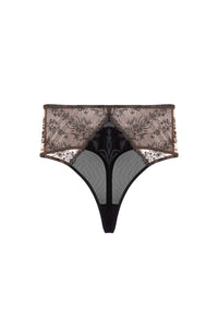 Cassia Black Custom Embroidery High Waisted Thong