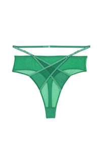 High waisted green mesh thong with crossover straps