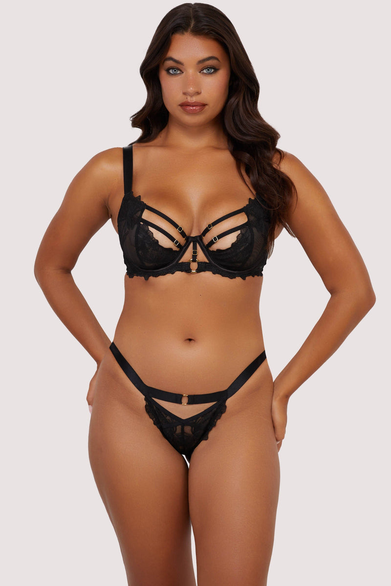 Eleanor Black Strappy Embroidery Brief