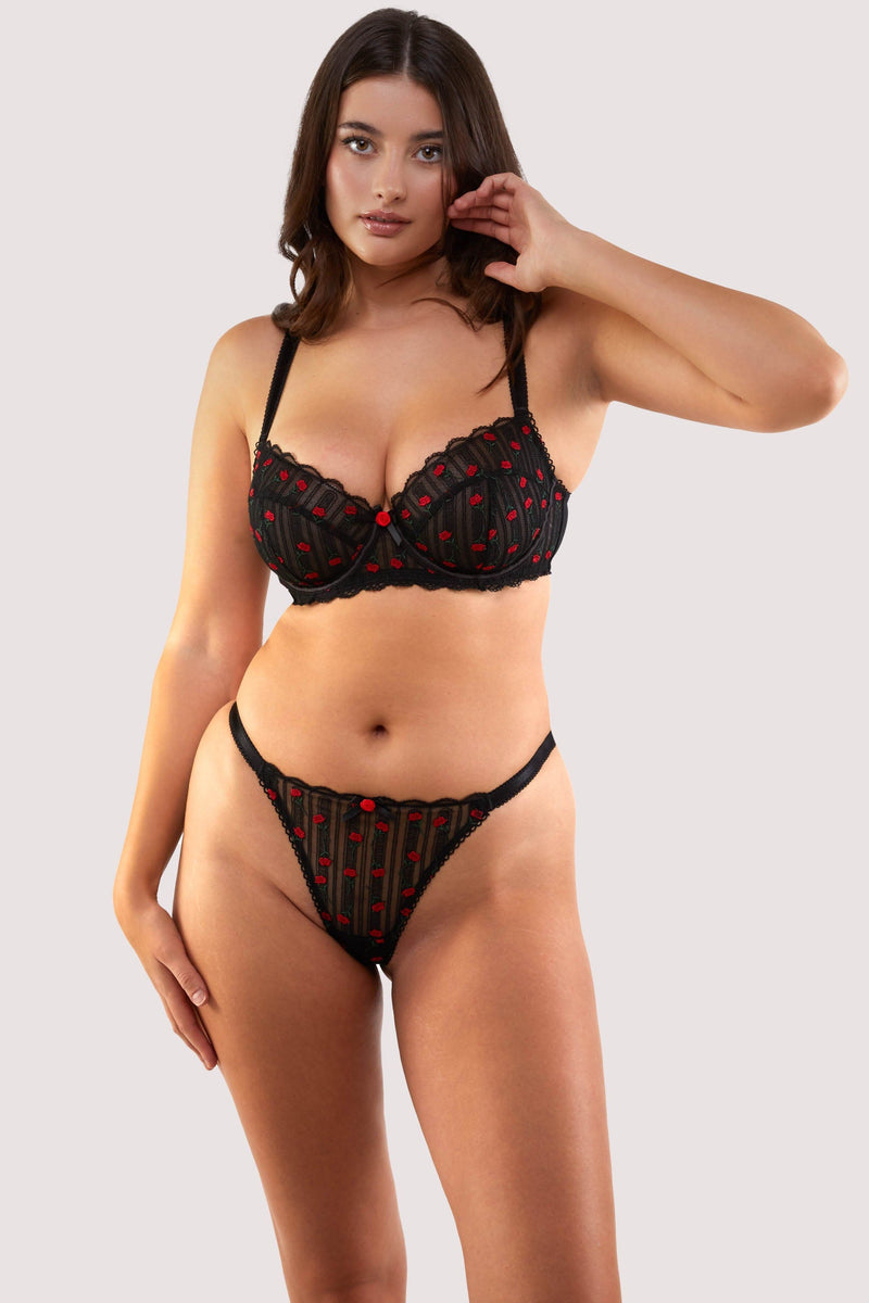 Elodie Black and Red Rosebud Embroidery Brief