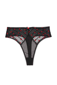 Elodie Black and Red Rosebud Embroidery High Waist Thong