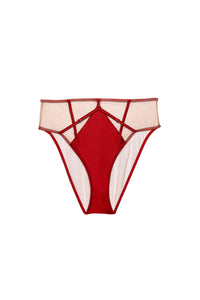 Ramona Ruby Red Strap Detail Illusion Mesh High Waisted Brief