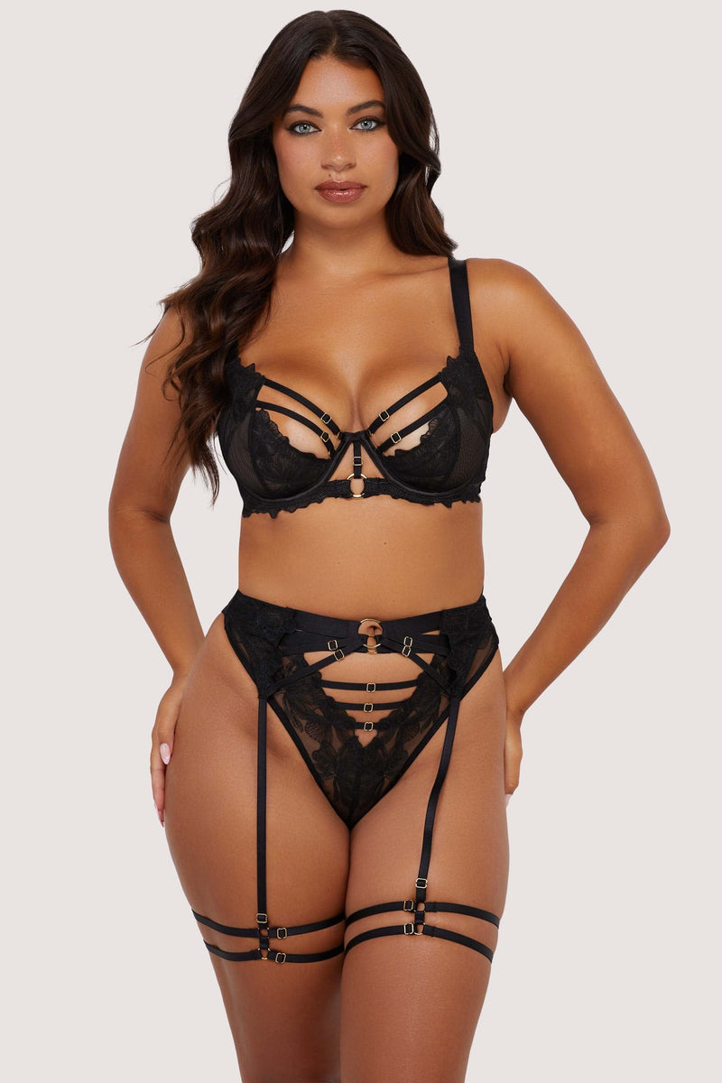 Eleanor Black Strappy Embroidery Balconette Set