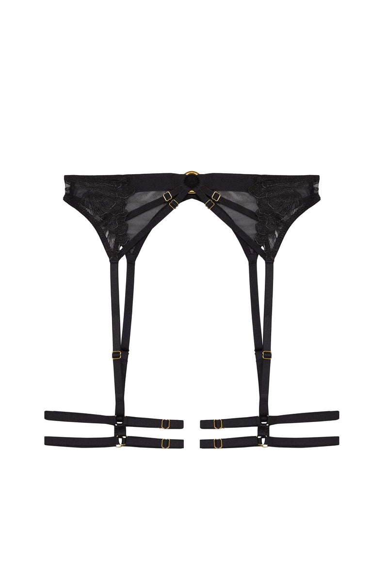 Eleanor Black Strappy Embroidery Thigh Harness