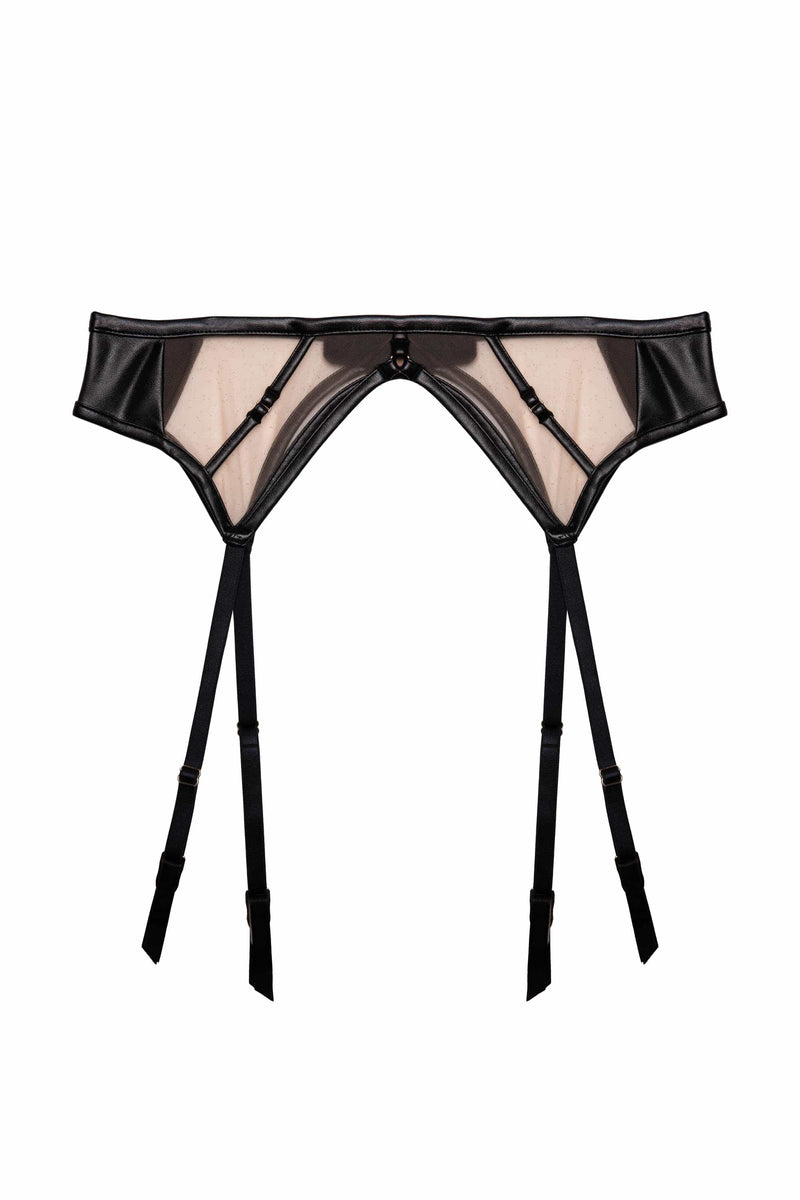 Ramona Black Leatherette Strap Detail Illusion Mesh Suspender