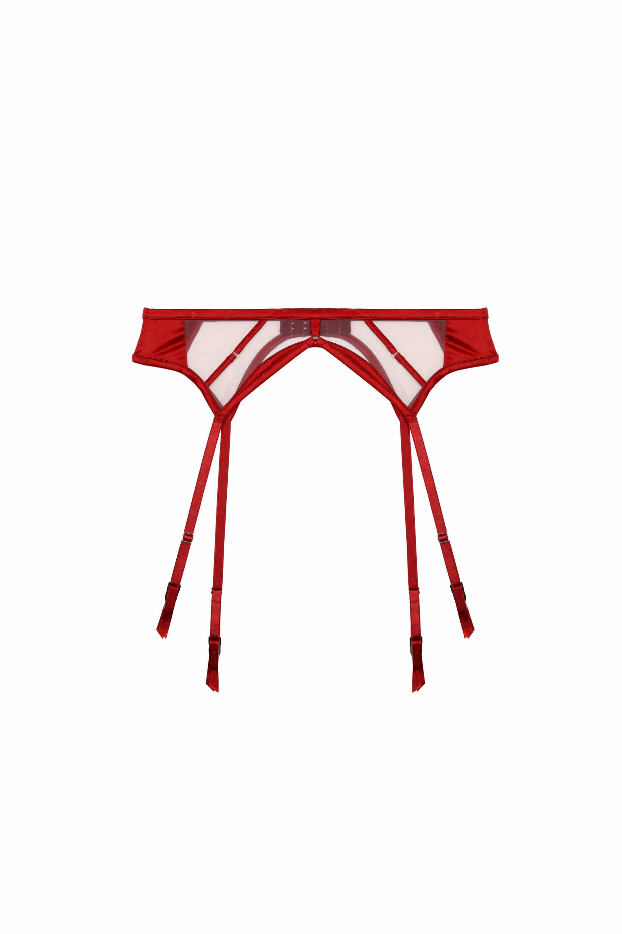 Ramona Ruby Red Strap Detail Illusion Mesh Suspender