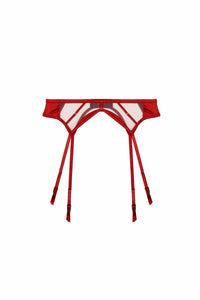 Ramona Ruby Red Strap Detail Illusion Mesh Suspender