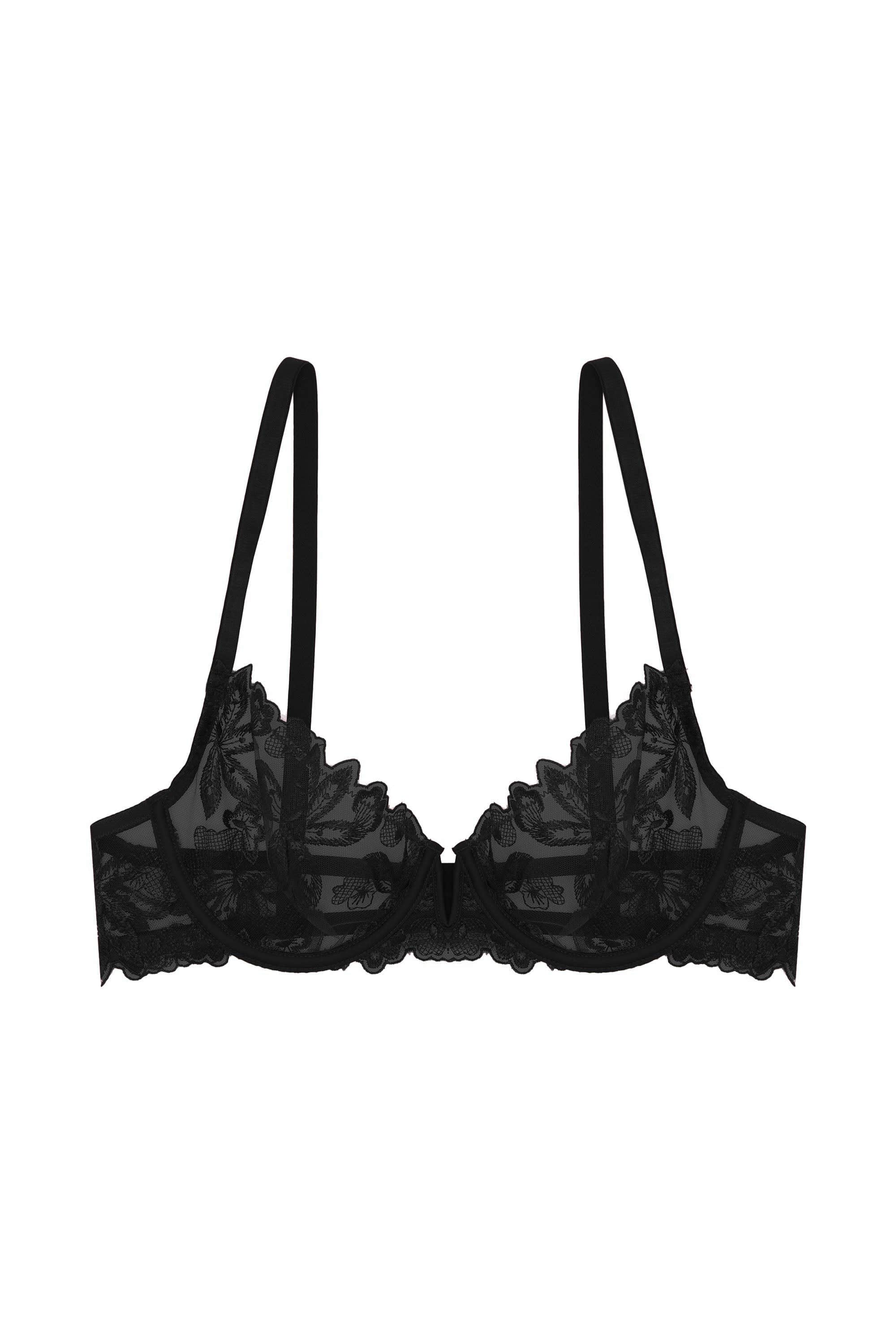 Eva Black Graphic Embroidery Balconette Bra