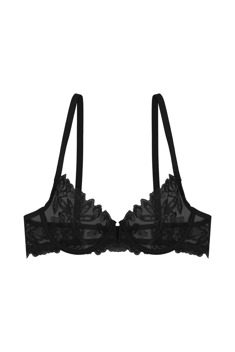 Eva Black Graphic Embroidery Balconette Bra