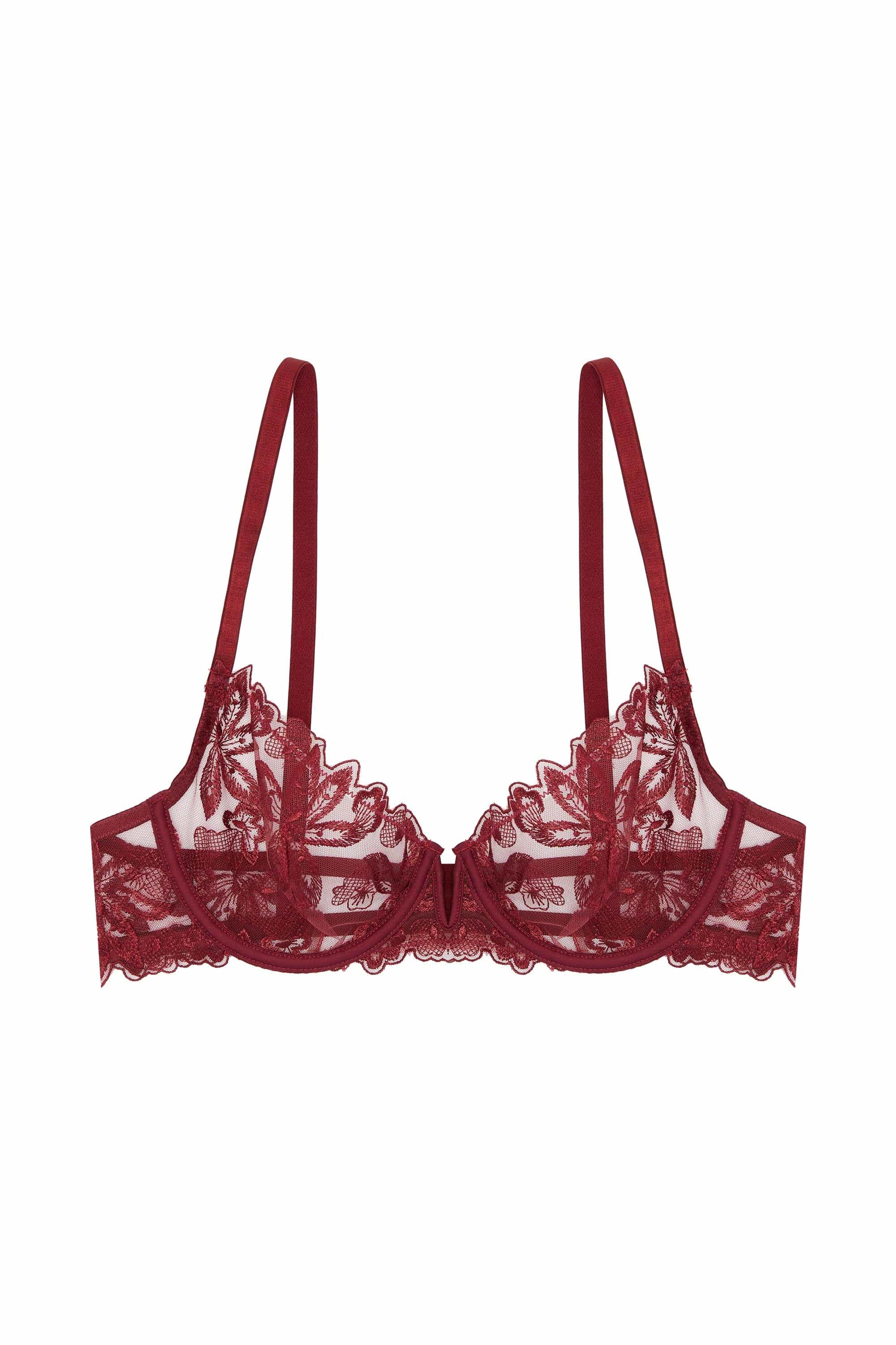 Eva Dark Cherry Graphic Embroidery Balconette Bra