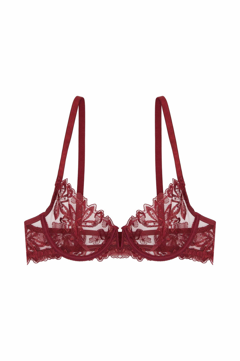 Eva Dark Cherry Graphic Embroidery Balconette Bra