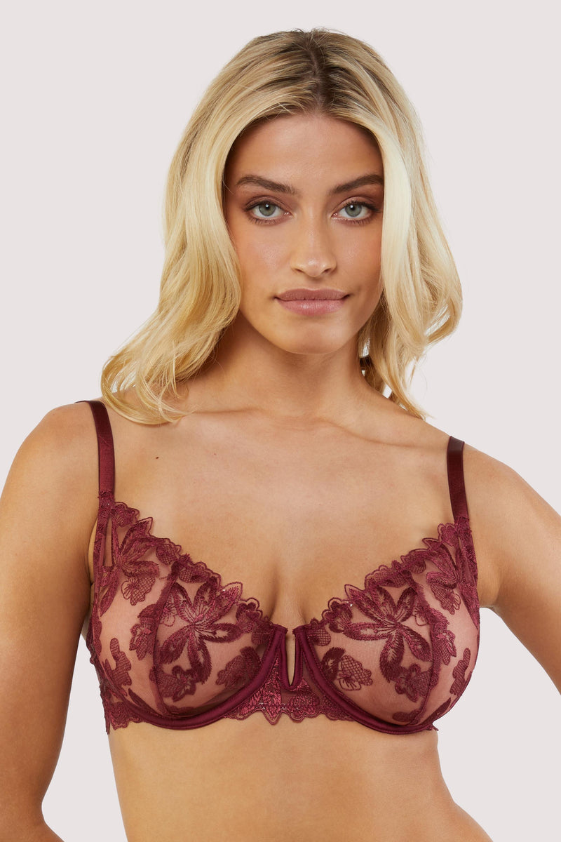 Eva Dark Cherry Graphic Embroidery Balconette Bra