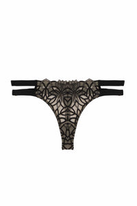 Aisha Black Optical Embroidery Ring Thong