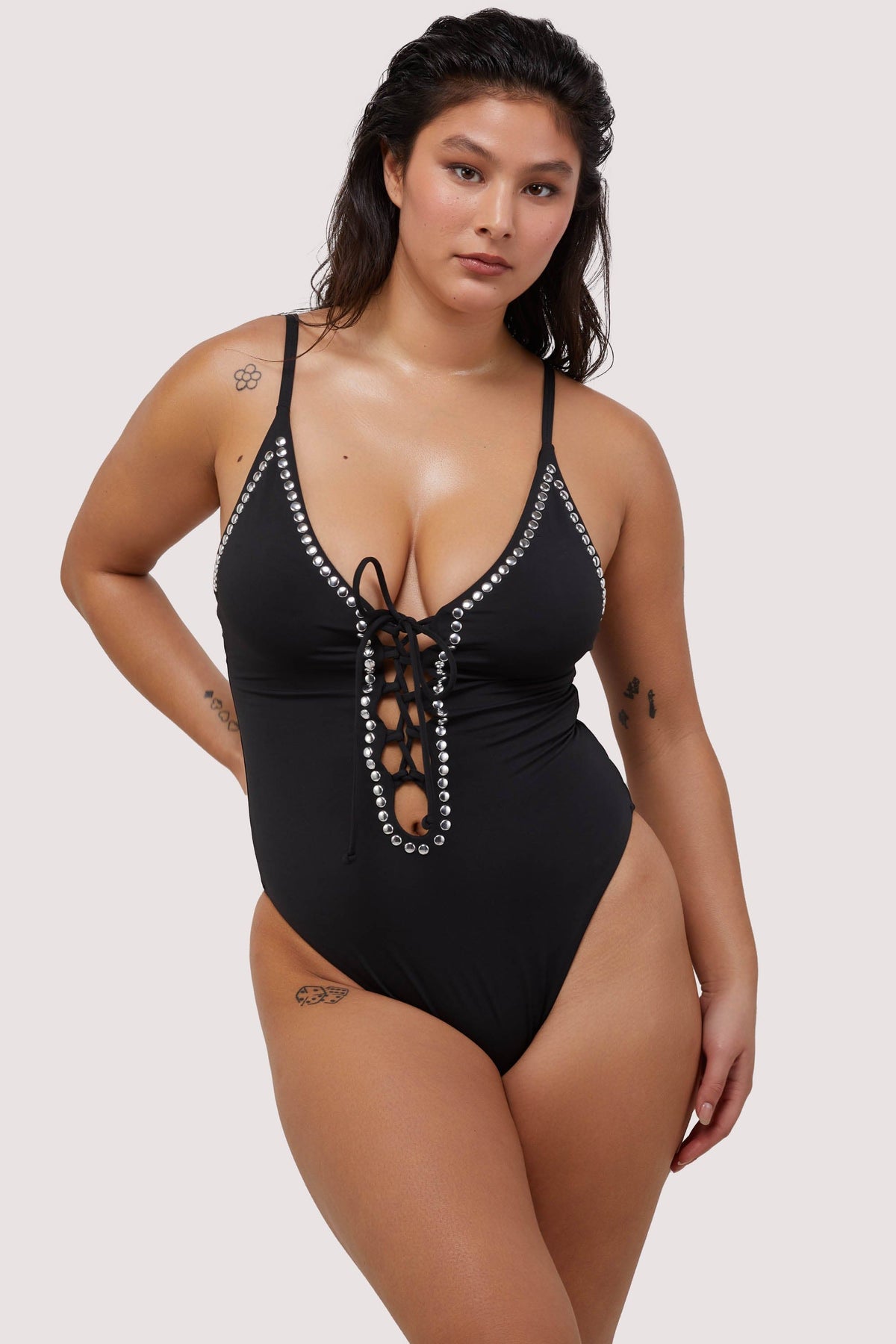 Wolf Whistle Eden Eden Fuller Bust Black Plunge Lace Up Swimsuit