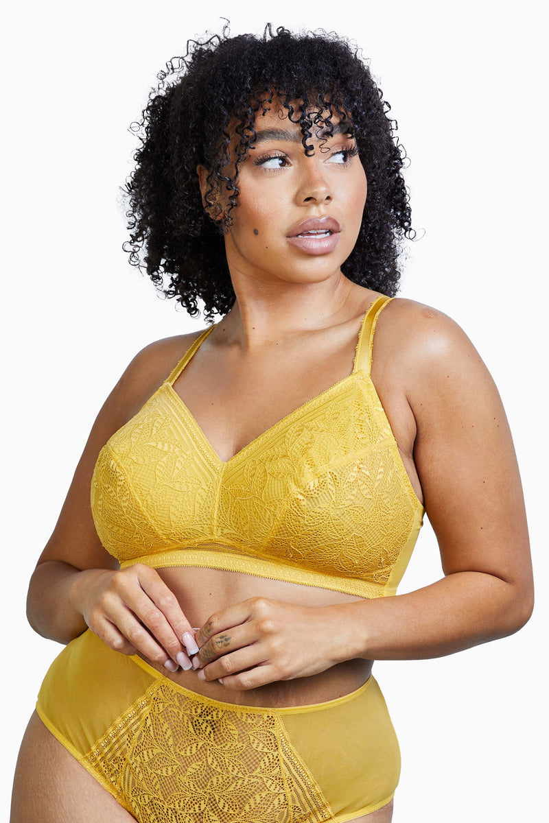 Bra for Women Lace Bralette Mustard Yellow -  UK