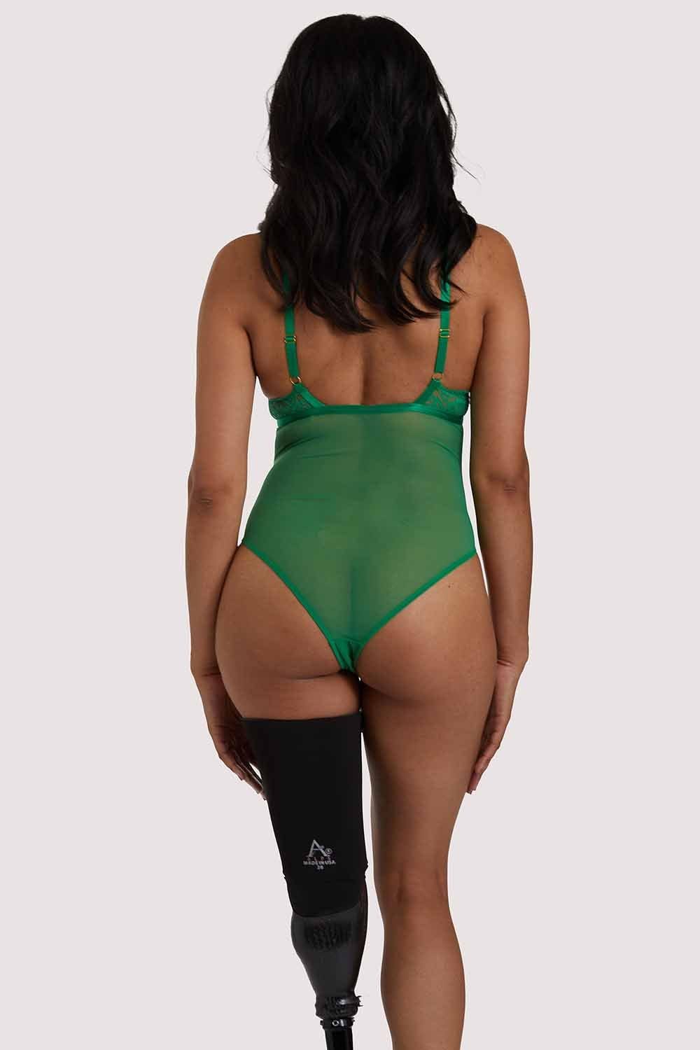 open lace bodysuit with ties and ring details without underwear - forest  green - Undiz