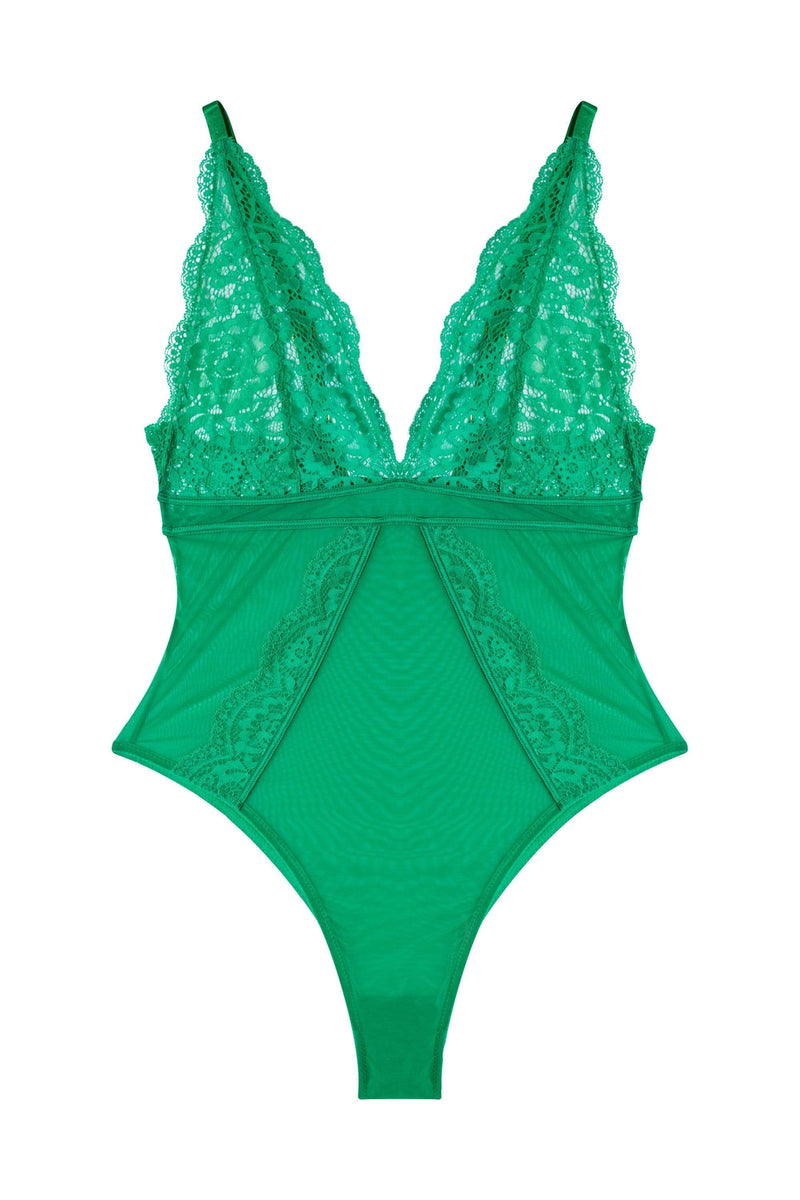 Green Neon Floral & Stripe Lace Bodysuit - ShopperBoard