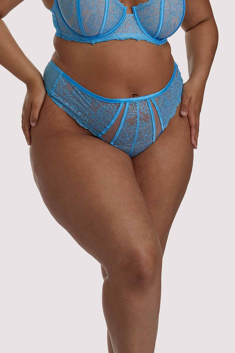 Peyton Blue Embroidery High Waist Thong – Playful Promises