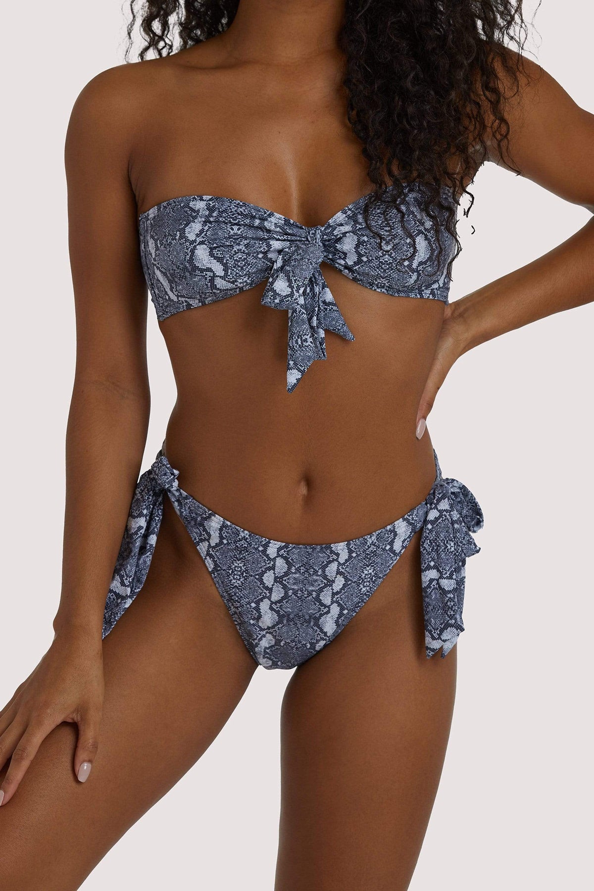 Blue Floral Tie High Cut Leg Bikini Bottom