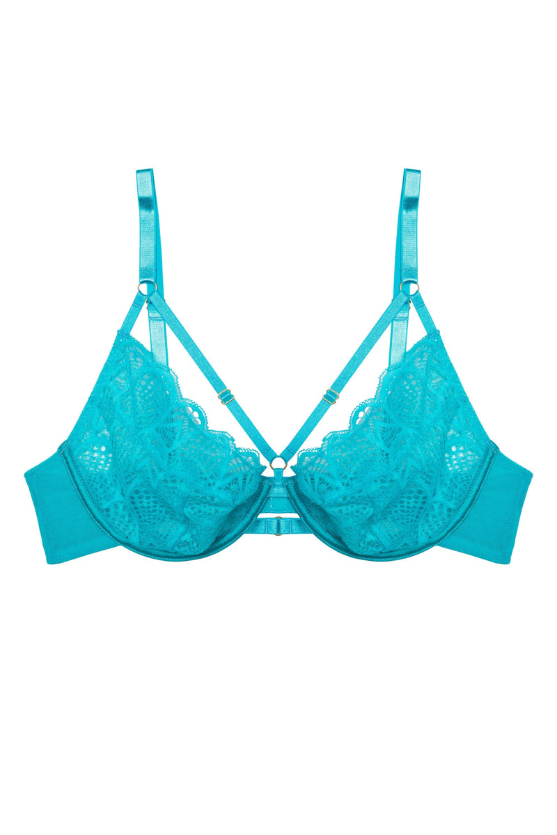 Tia Teal Ring Strap Lace Plunge Bra – Playful Promises