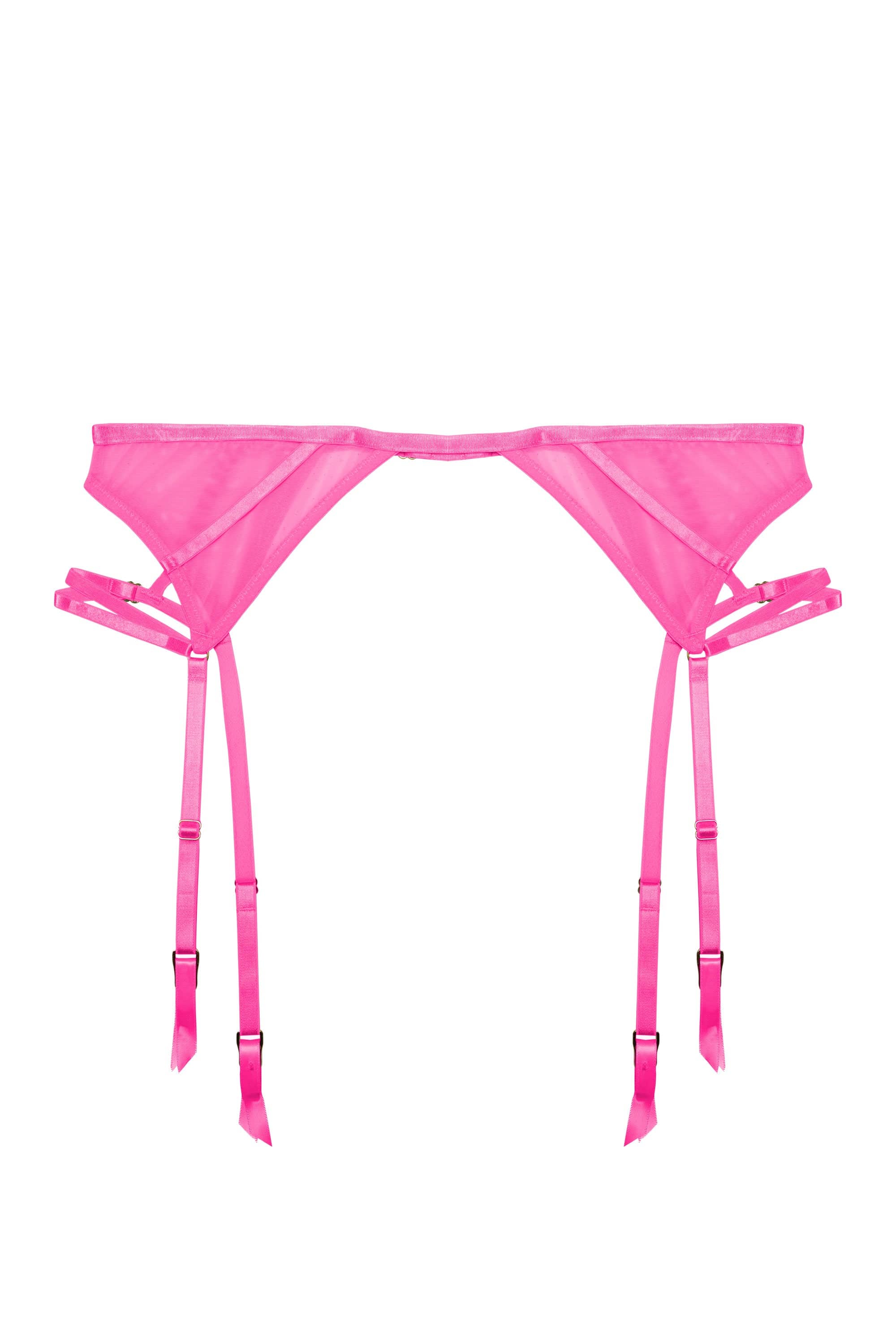 Rosalyn Lingerie Sets in Neon Pink Lace, White Mesh Garter Belt