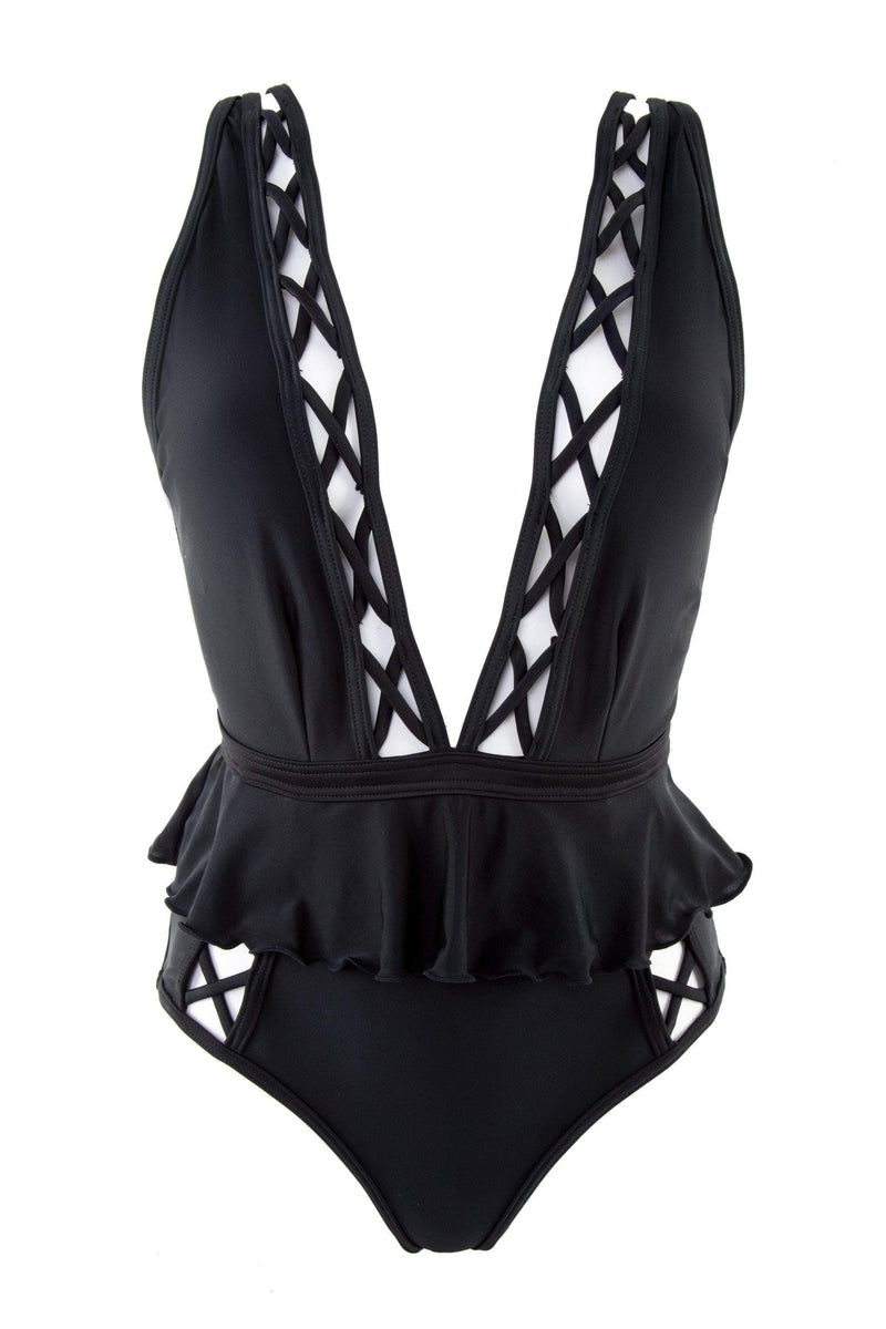 Peek & Beau Black Lattice Swimsuit – Playful Promises