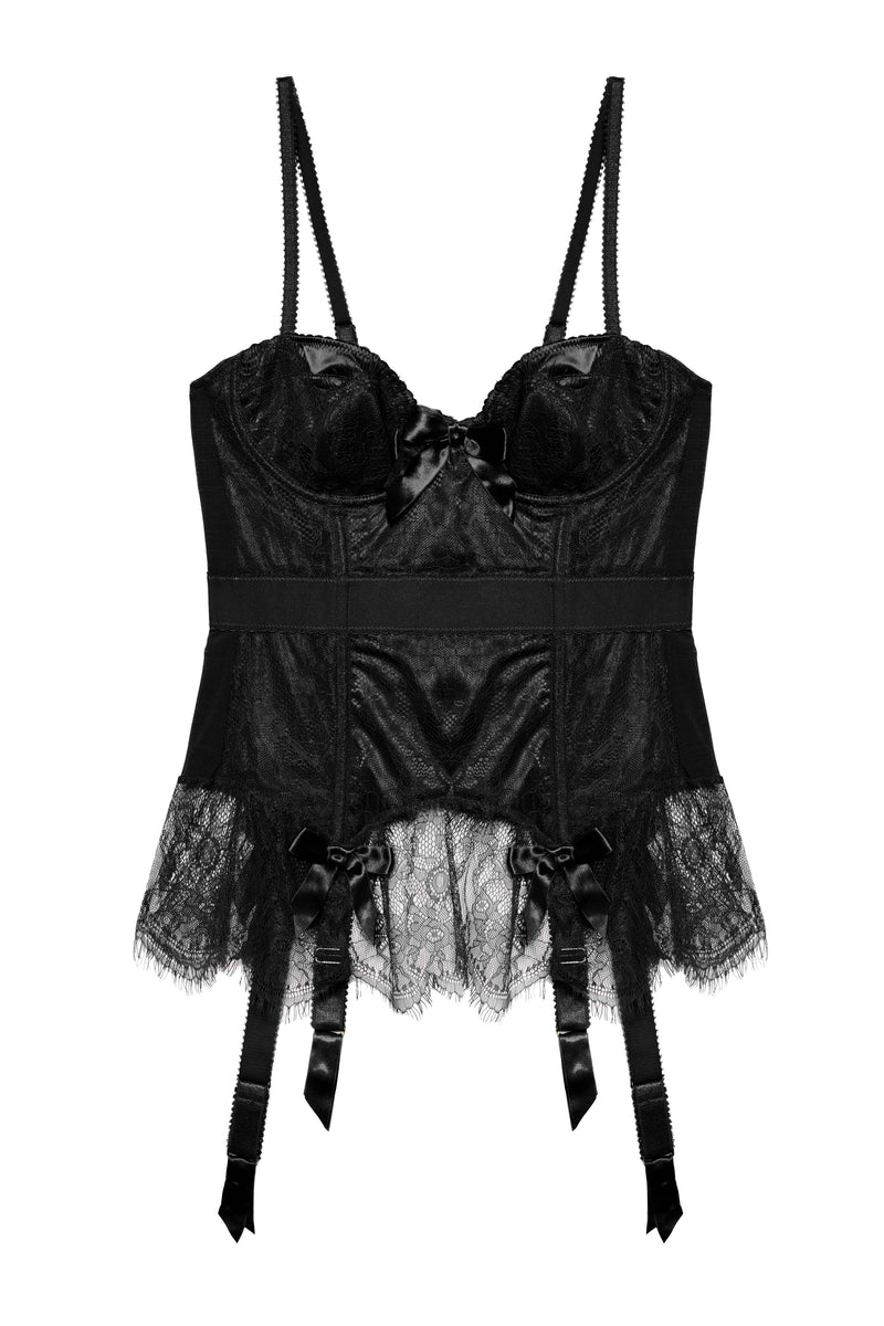 BPCC088 Bettie Page Tempest Lace Basque With Bows Black