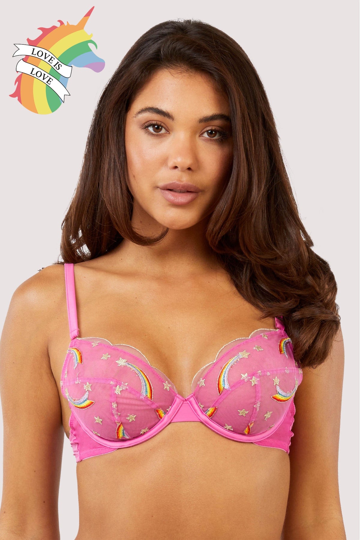 Marlowe Pink Floral Embroidered Plunge Bra – Playful Promises USA