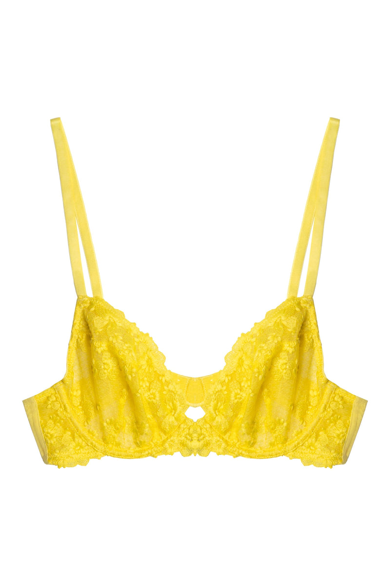 Audre Yellow Embroidery Plunge Bra, Pride Lingerie