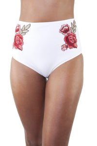 Embroidered High Waist Bikini Brief White