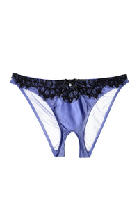 Striped crotchless briefs in cotton mix with high waist, navy blue