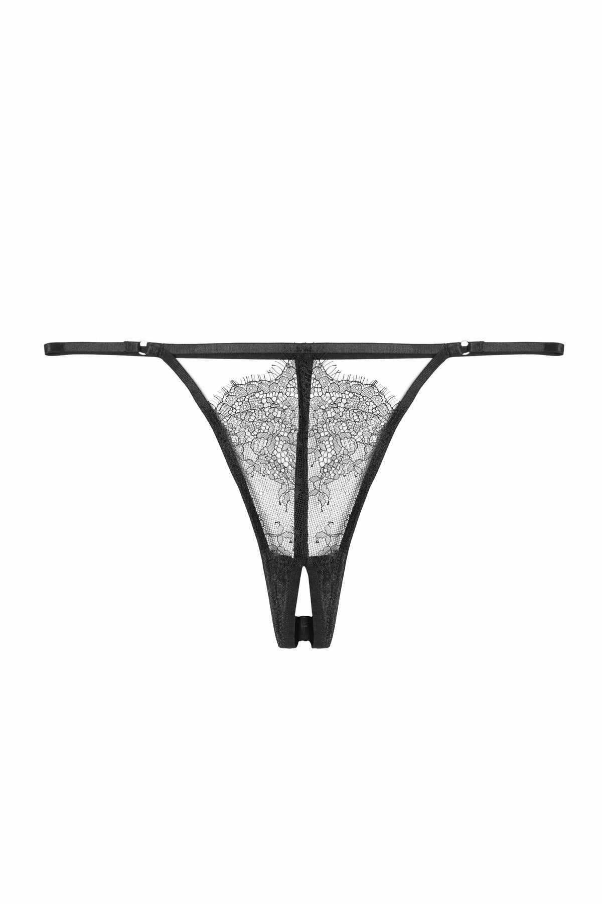 Signature Lace Crotchless Thong Black