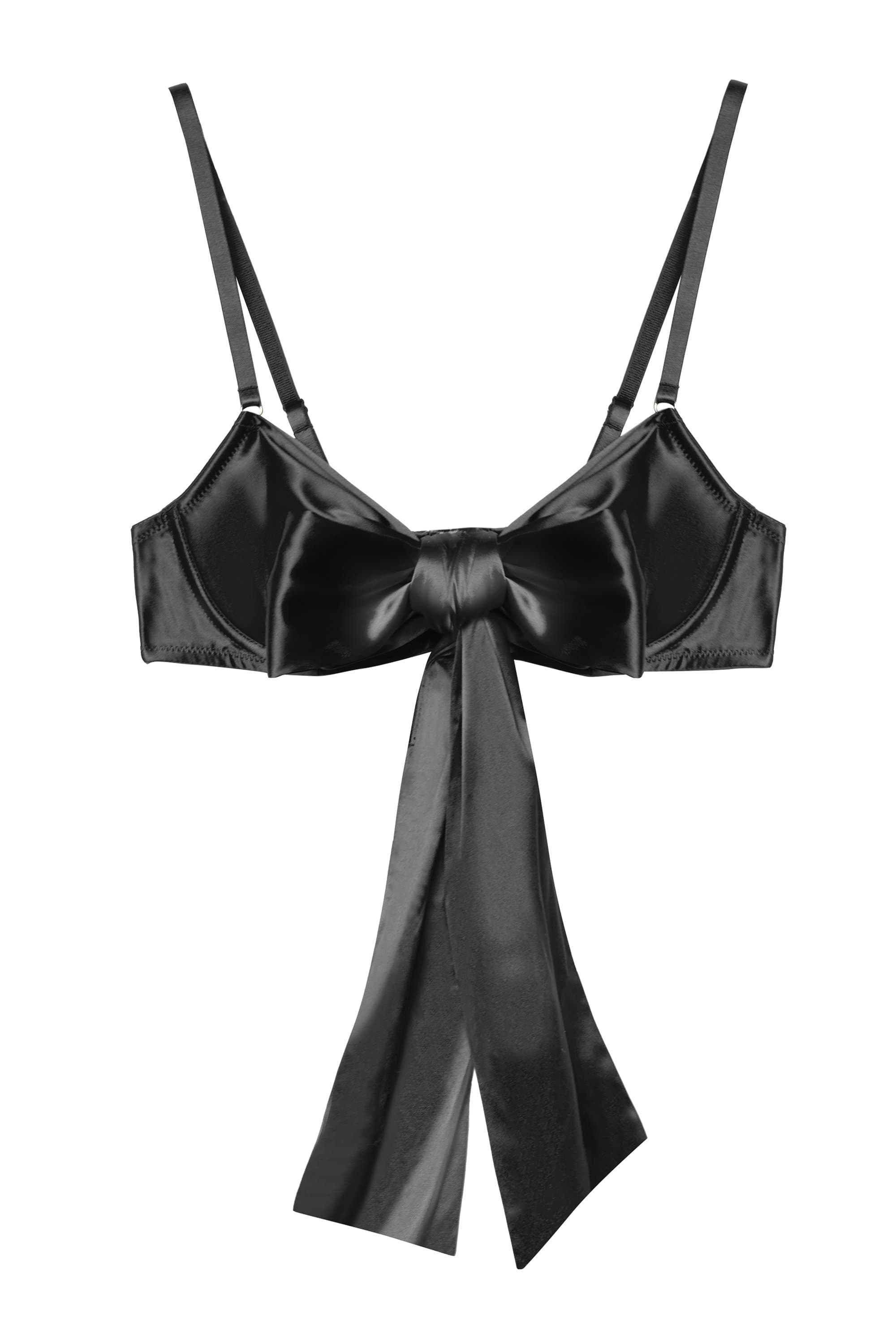 Women's Lace Shelf Bra with Satin Bow Detail, Adjustable Straps and Hook  and Eye Back Closure