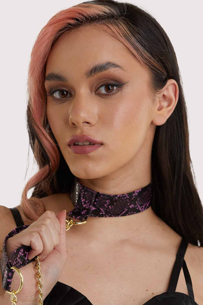 Purple Snake PU Collar With Lead – Playful Promises