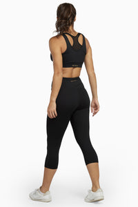 Black Cropped Leggings with Crossover Waistband